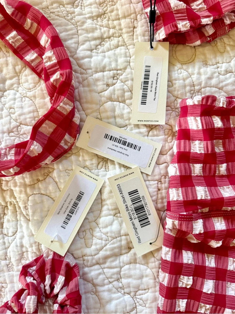 Montce NWT Limited Edition Swimsuit Retro Red Gingham with Shorts - Picture 3 of 5